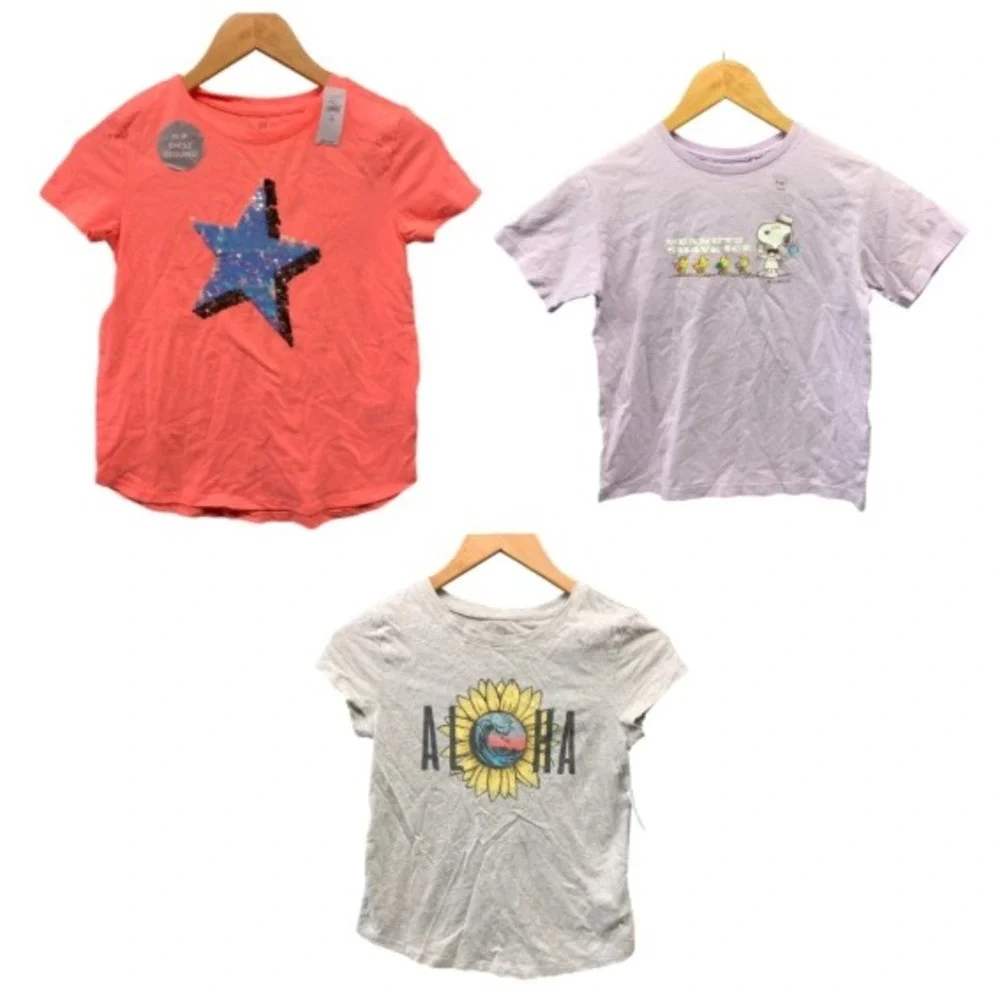 Gap Uniqlo Graphic T-Shirt Lot of 3 Girls Size 10 12 L Pink Purple Snoopy NWT
